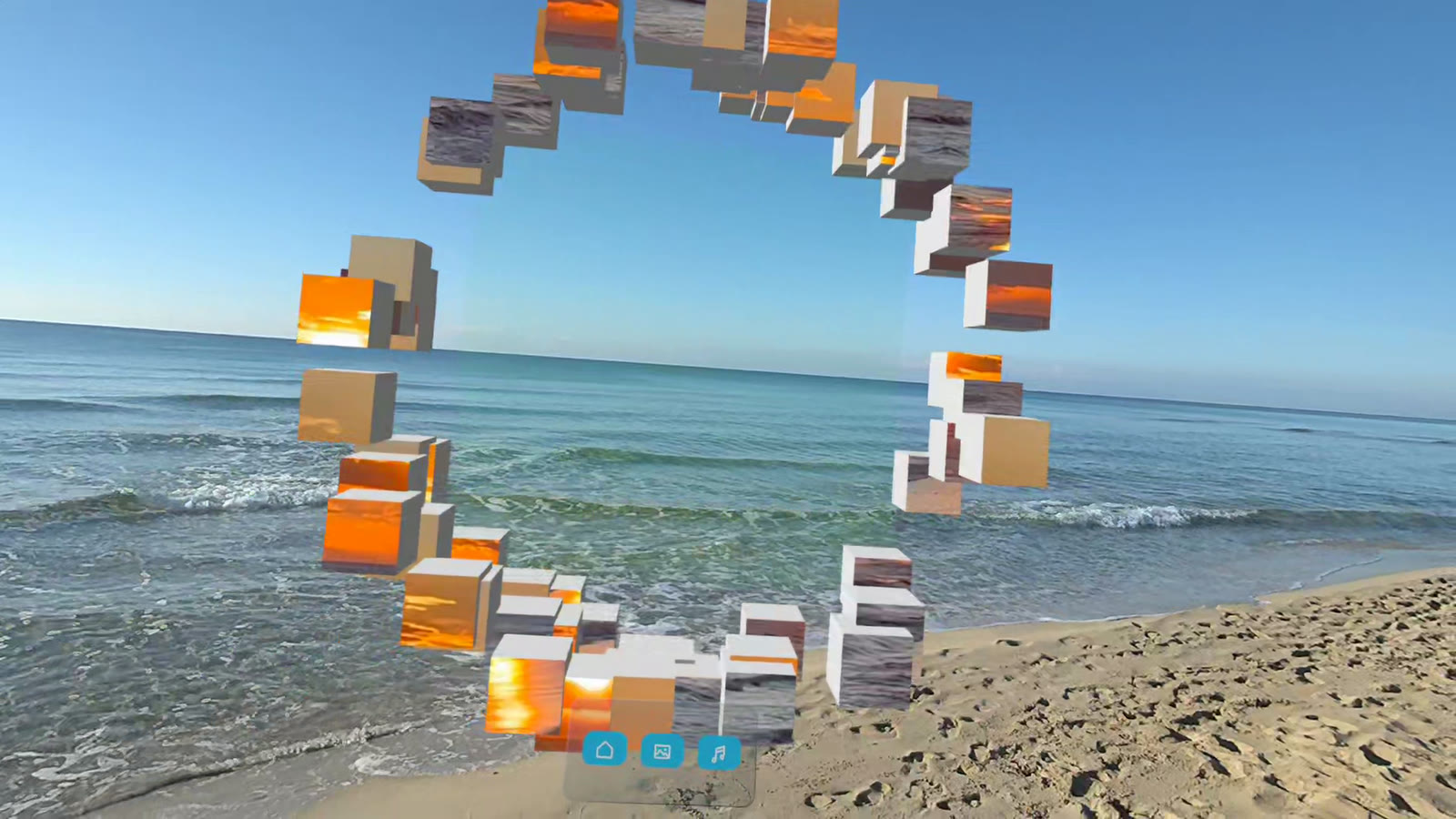 Sunset photo bursting into cubes